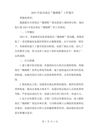 2024年惩治基层“微腐败”工作报告 