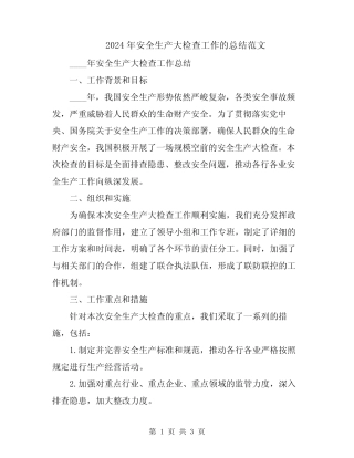2024年安全生产大检查工作的总结范文