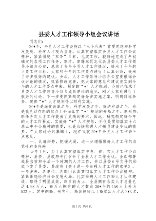 县委人才工作领导小组会议讲话发言_1