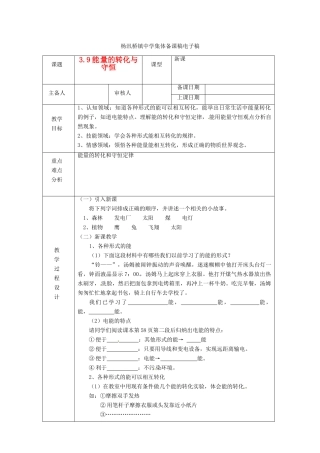 浙江省绍兴县杨汛桥镇中学九年级科学上册《3.9能量的转化与守恒》教案 浙教版