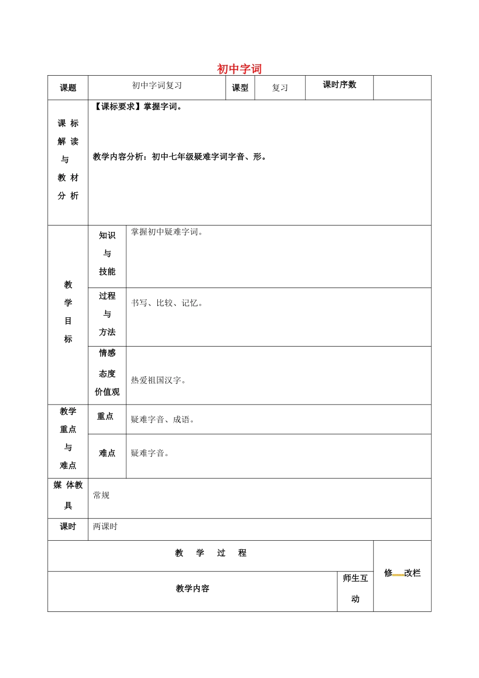 初中字词复习教案（1） 新人教版-新人教版初中九年级全册语文教案_第1页
