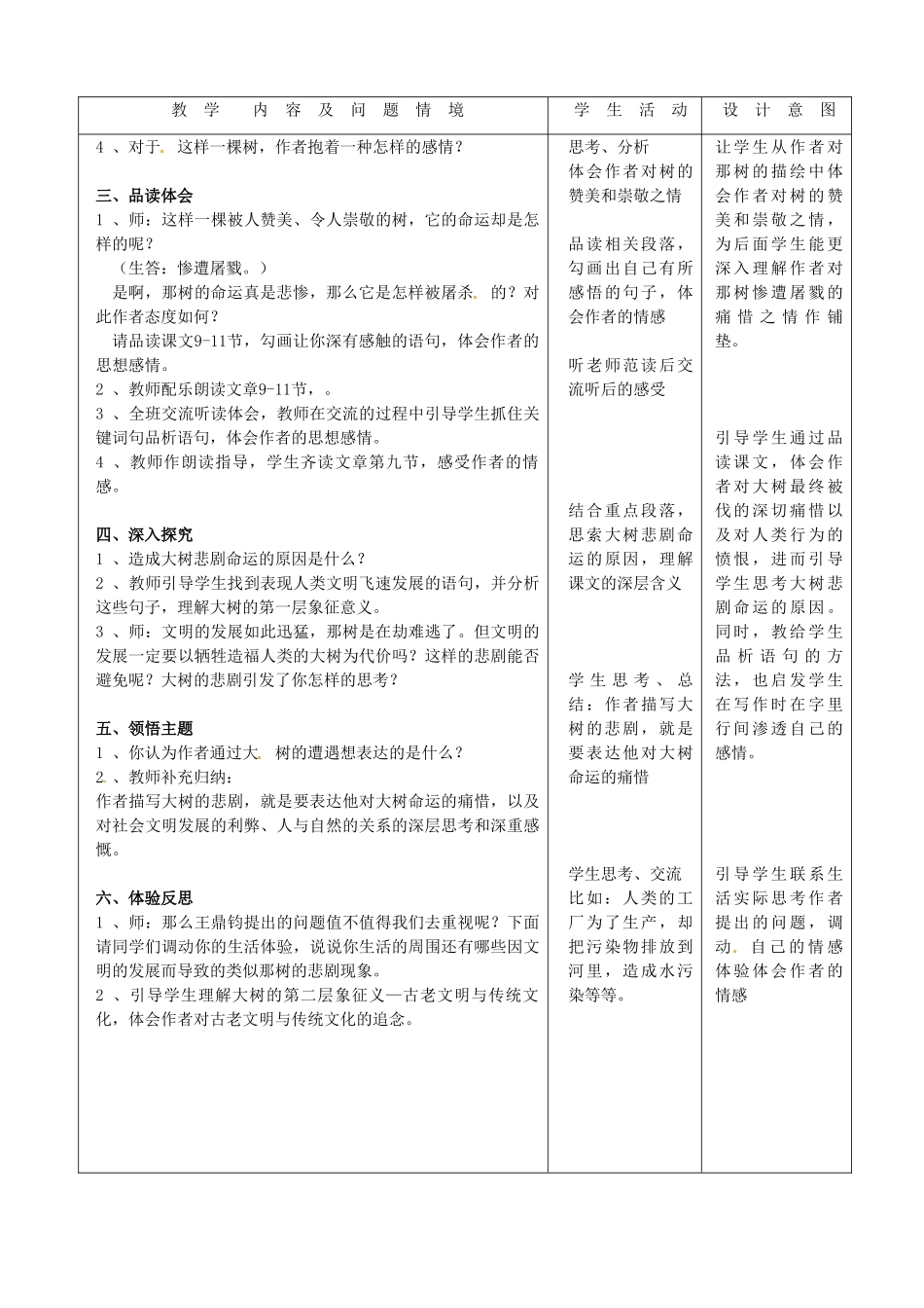 天津市小王庄中学九年级语文下册 10.那  树教案 新人教版_第3页