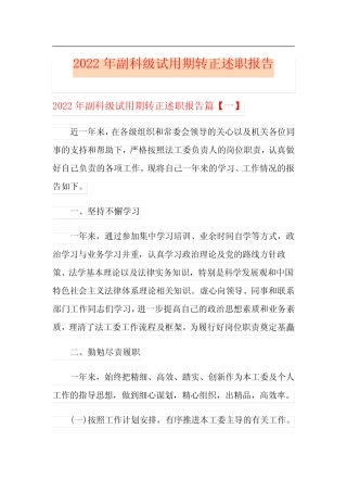 2022年副科级试用期转正述职报告 