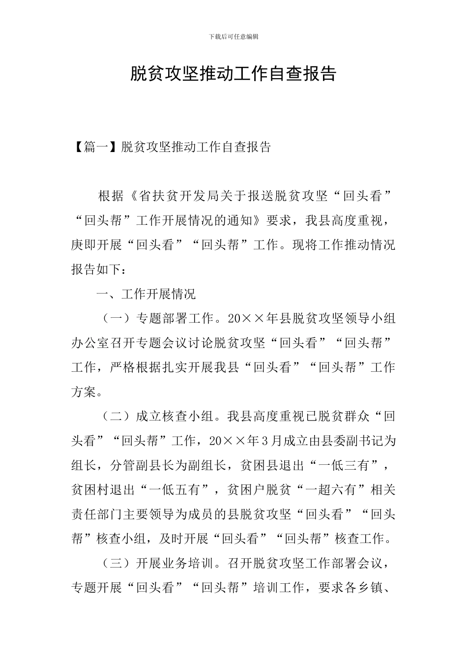 脱贫攻坚推进工作自查报告_第1页