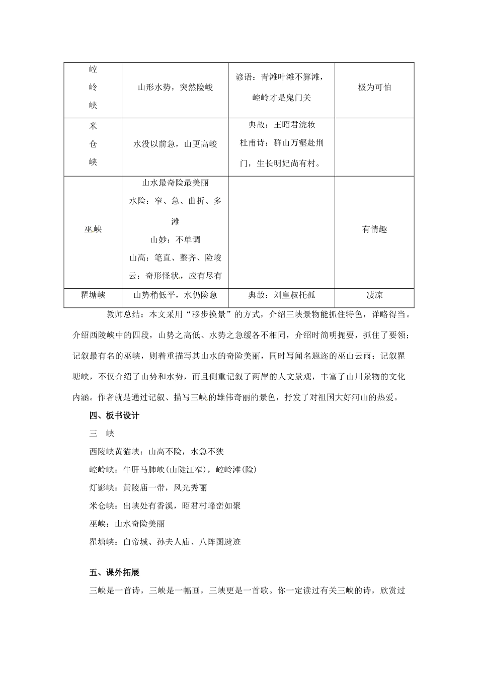 秋八年级语文上册 第一单元 1《巴东三峡》教案 语文版-语文版初中八年级上册语文教案_第3页