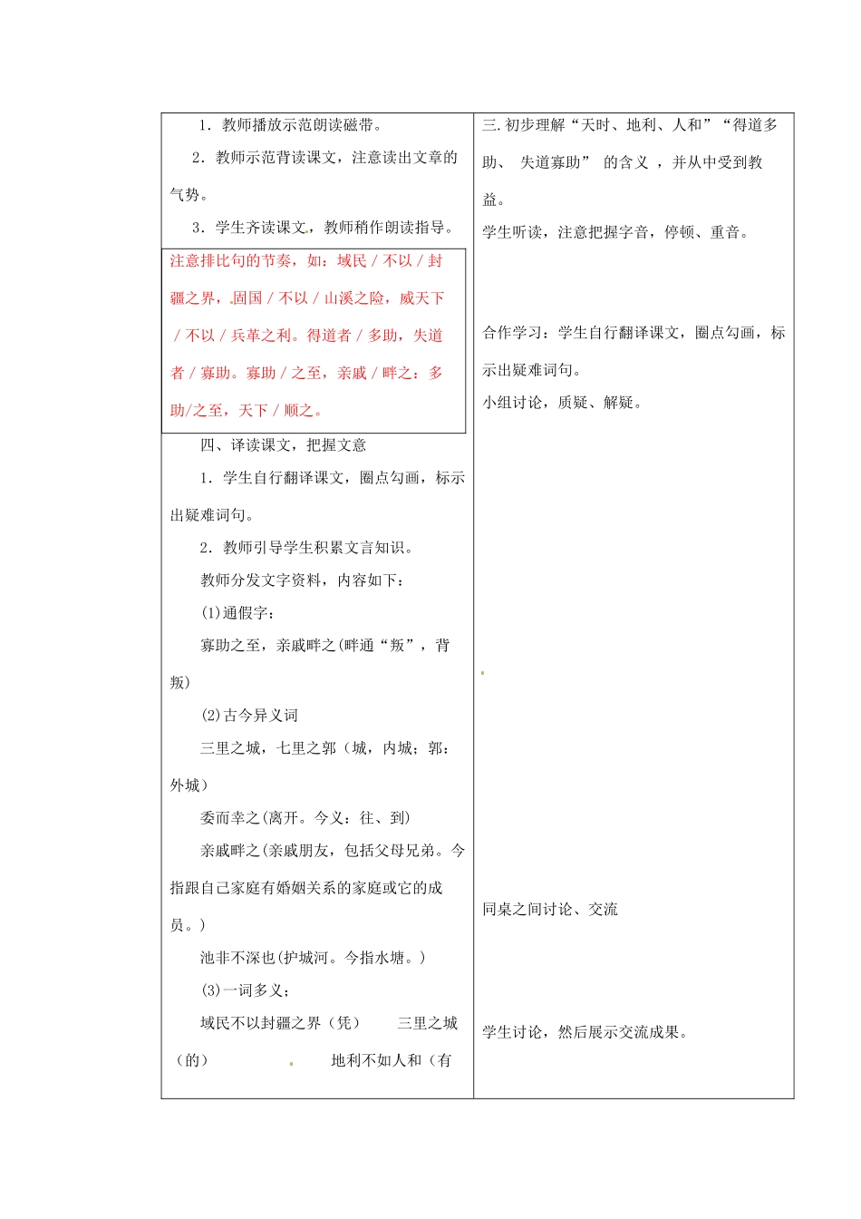 九年级语文下册《18 孟子两章》得道者多助，失道者寡助教学设计 新人教版-新人教版初中九年级下册语文教案_第2页