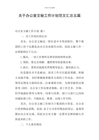 关于办公室文秘工作计划范文汇总五篇