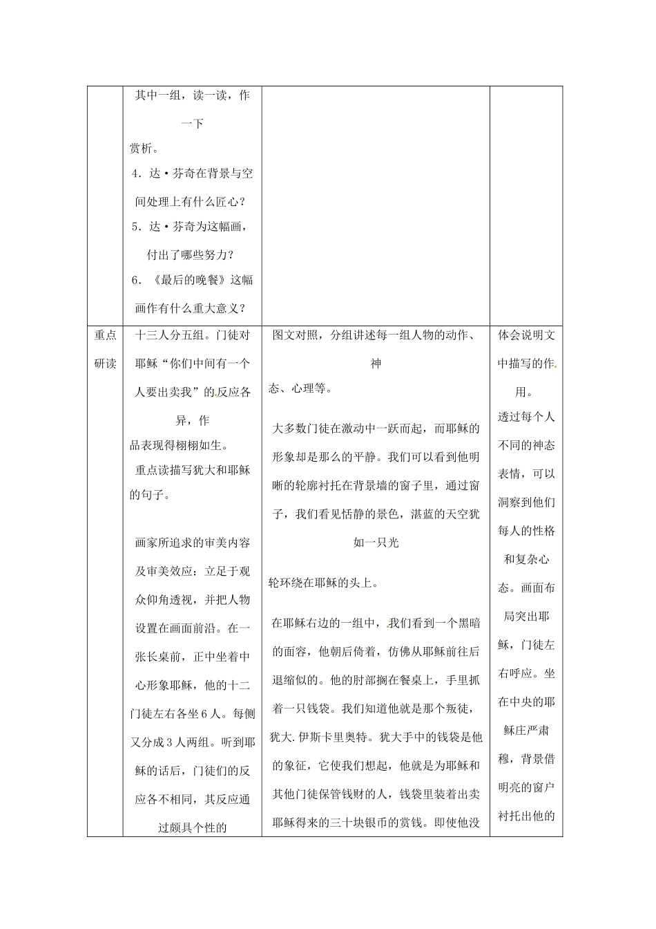 九年级语文上册第七单元38《达·芬奇最后的晚餐》教案上海五四制版_第3页