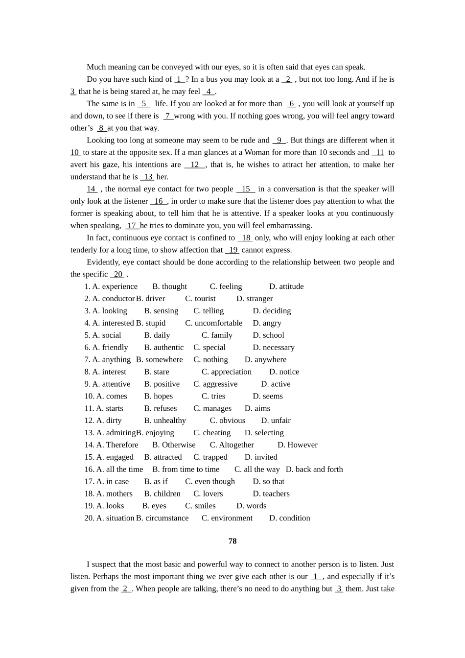 高中完形填空专项训练100题(4)附答案_第2页