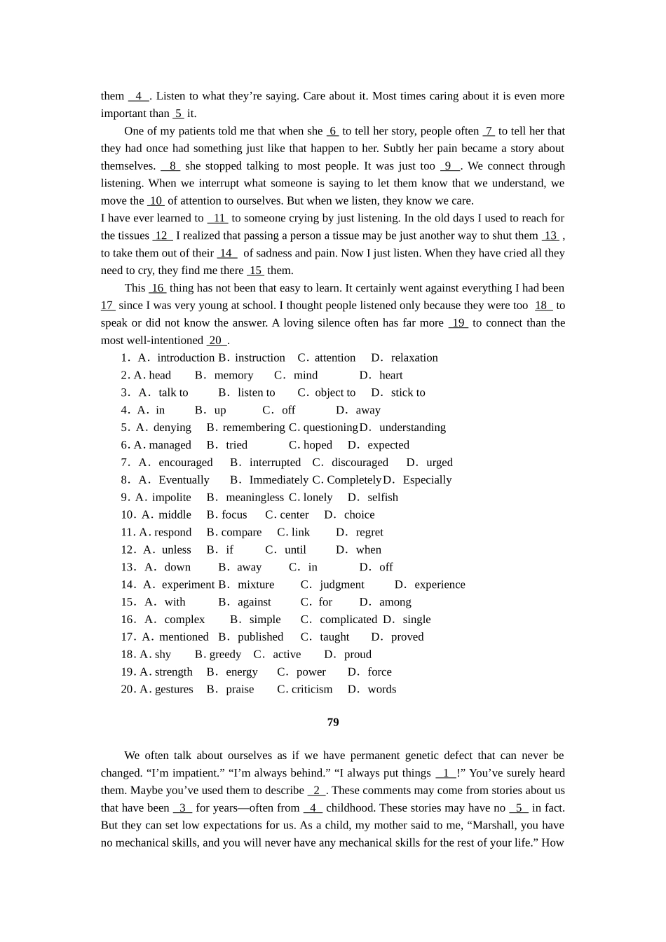 高中完形填空专项训练100题(4)附答案_第3页