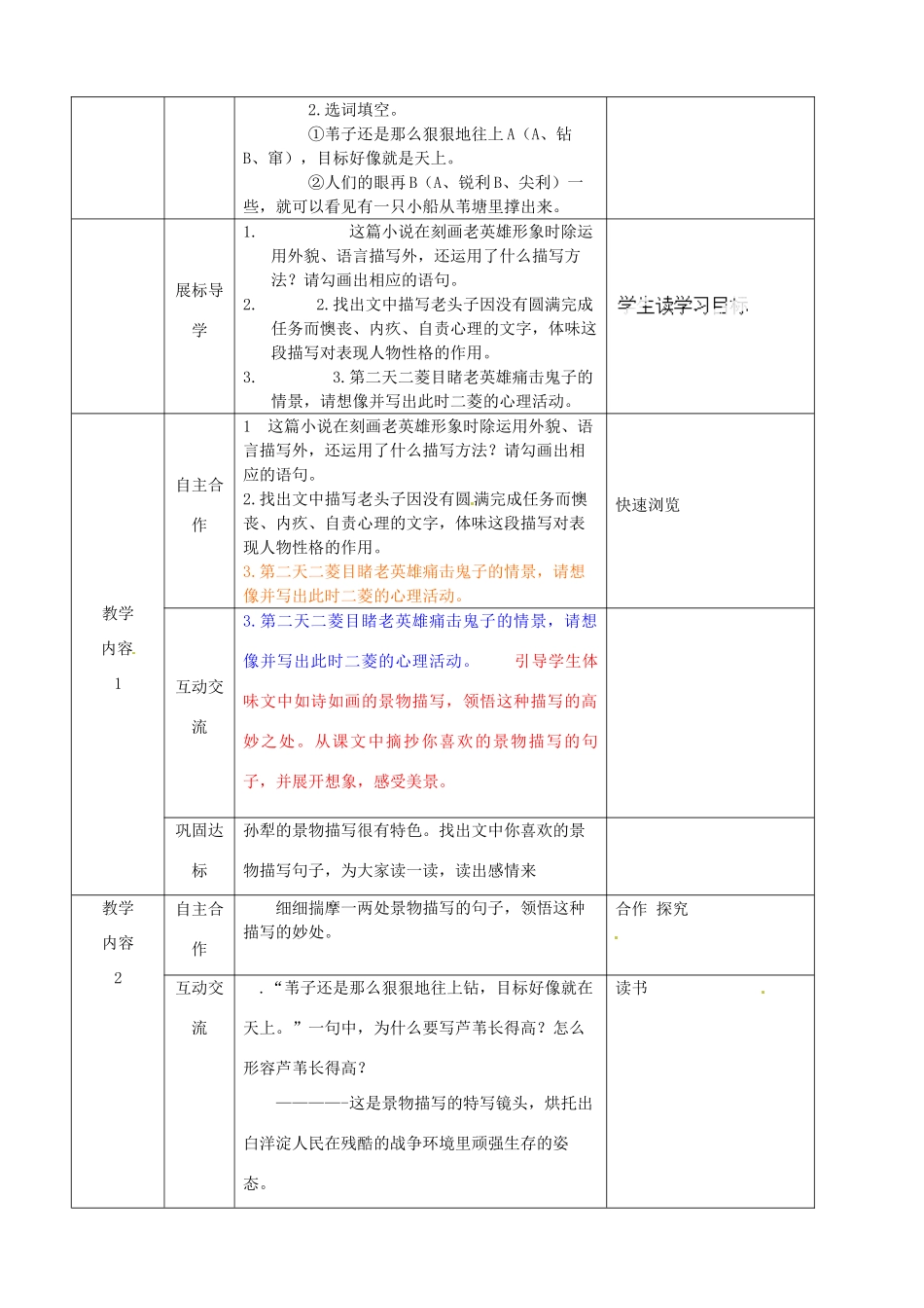 湖北省宜都市红花套镇初级中学八年级语文上册 第一单元 第2课《芦花荡》（第2课时）教案 新人教版_第2页