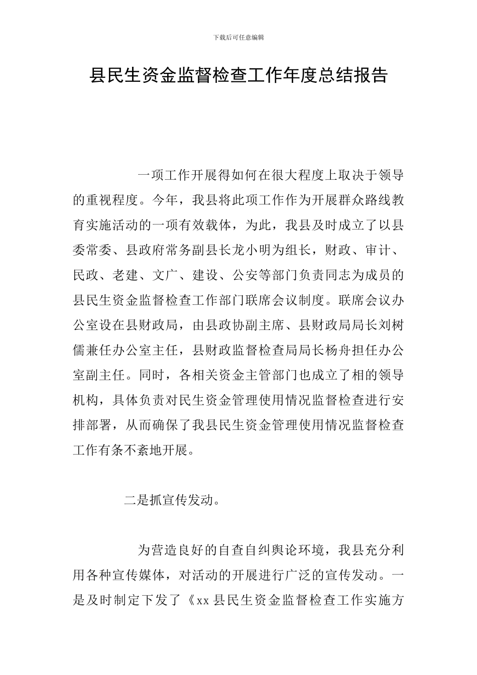 县民生资金监督检查工作年度总结报告_第1页