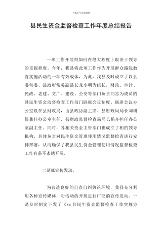 县民生资金监督检查工作年度总结报告