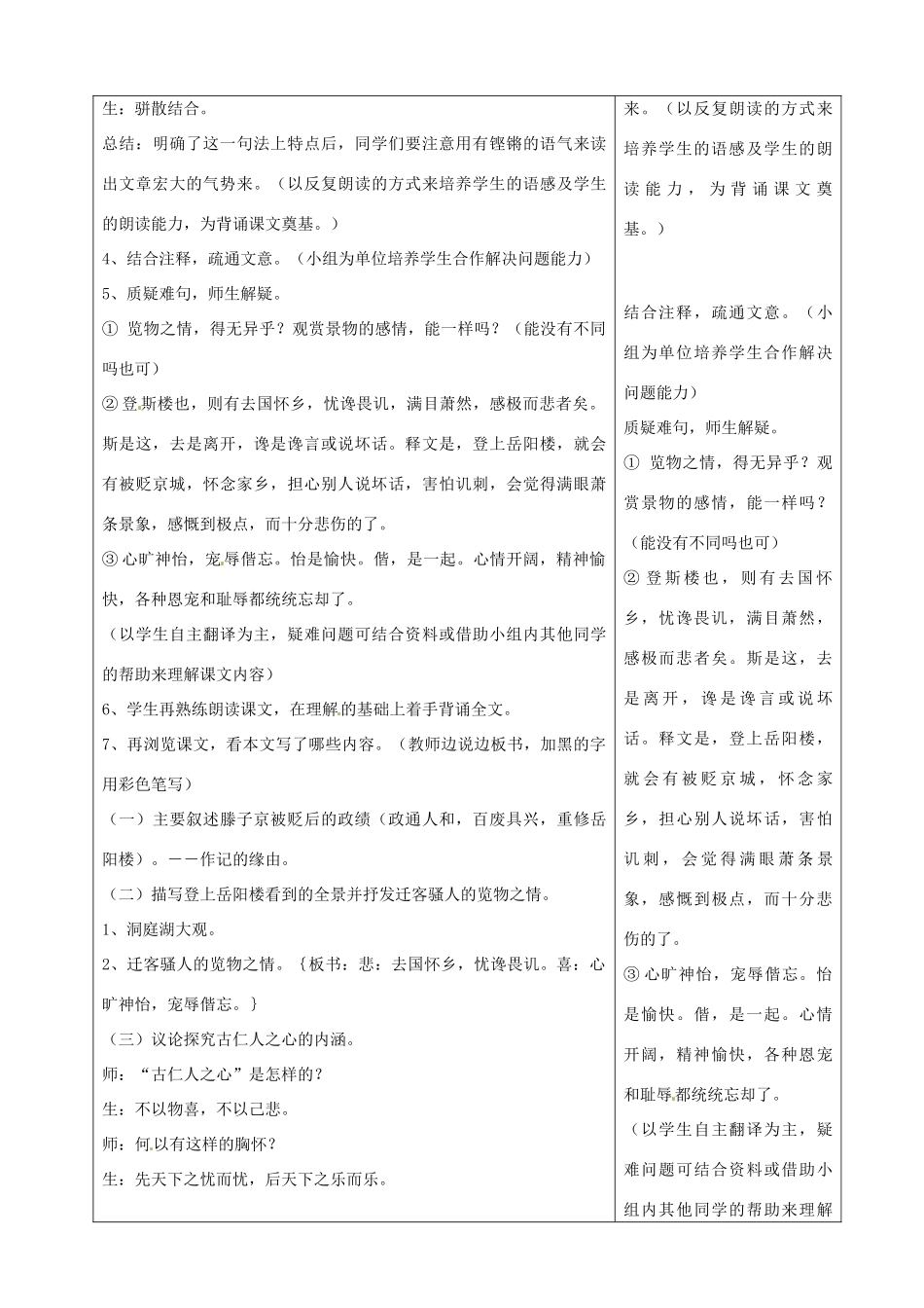 山东省烟台20中九年级语文 《岳阳楼记》教学设计_第3页