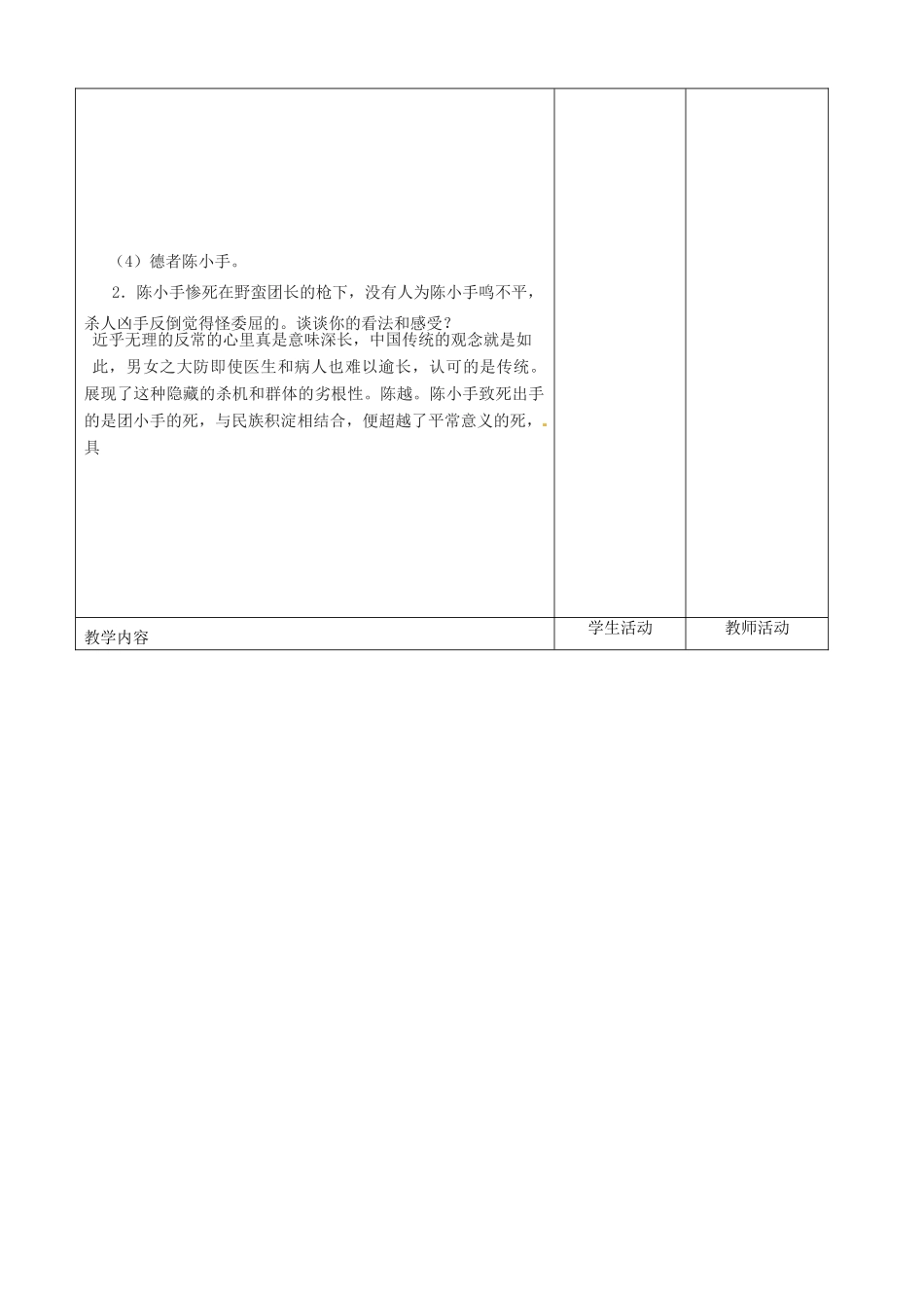 甘肃省酒泉市瓜州二中九年级语文下册 第一单元鉴赏 评论《陈小手》第一课时教案 北师大版_第2页