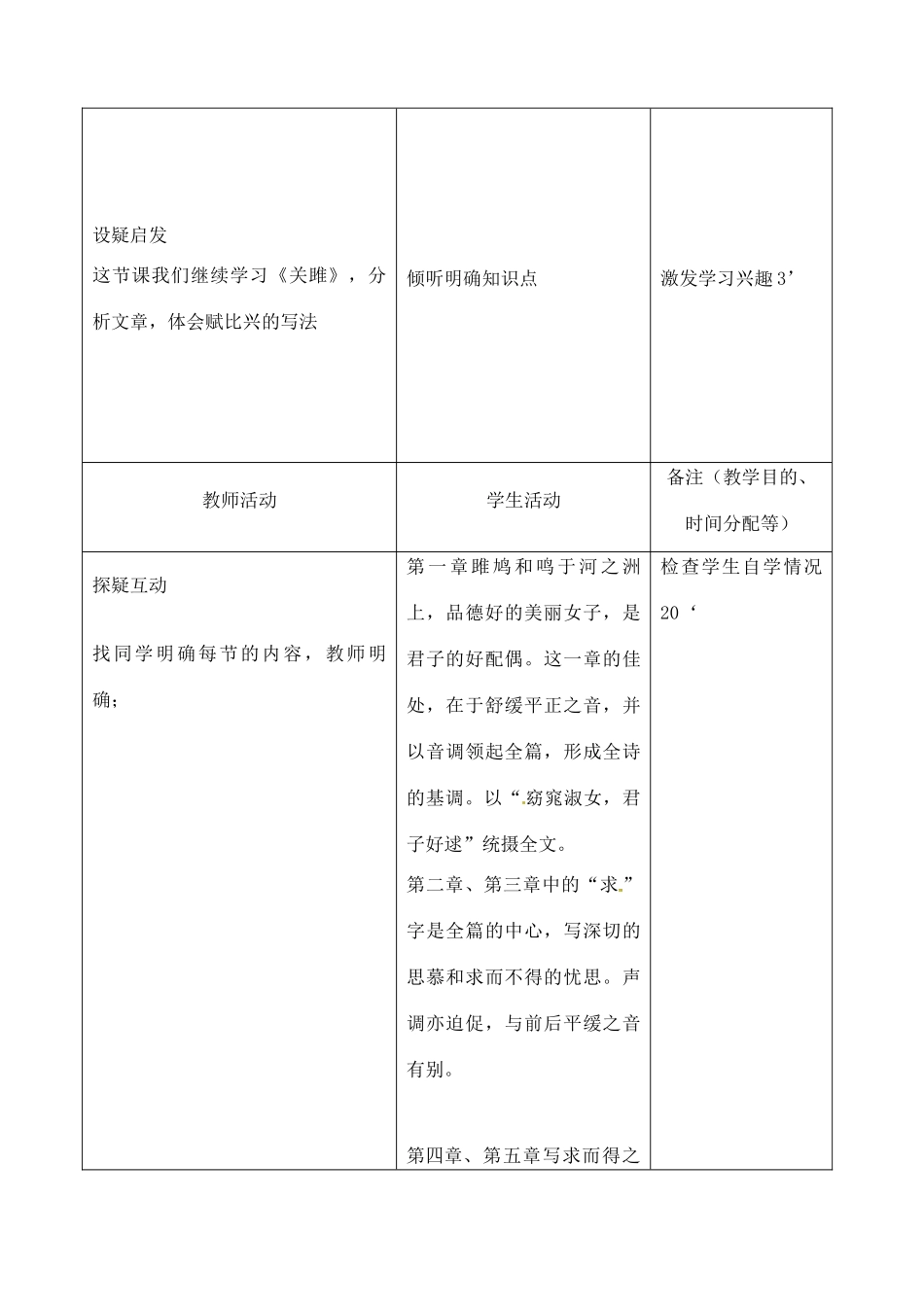 吉林省四平市第十七中学九年级语文上册《第1课 诗经两首 关雎》教学设计2 长春版_第2页