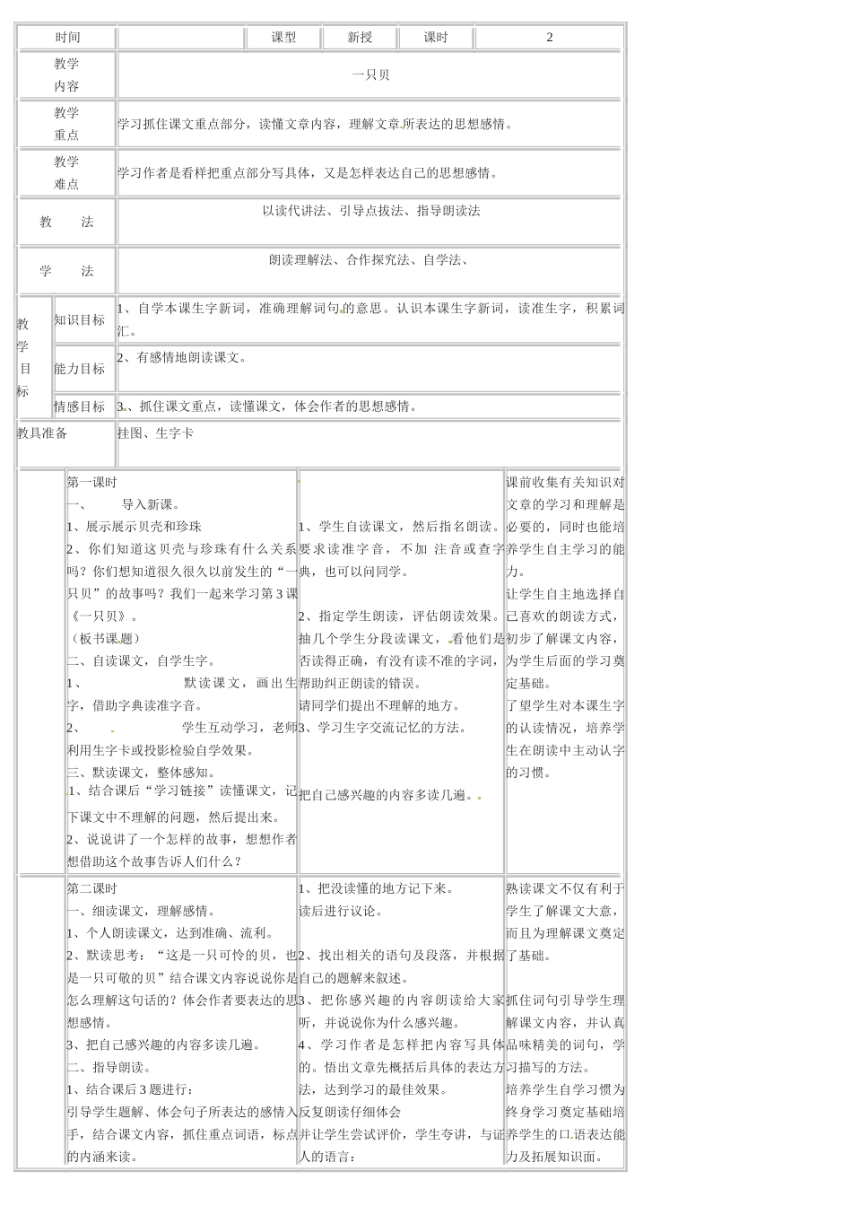 九年级语文上册《一只贝》教案北京课改实验版_第1页