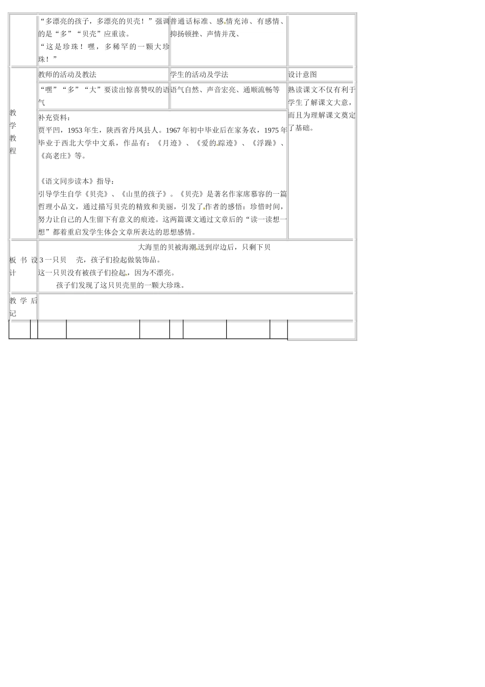 九年级语文上册《一只贝》教案北京课改实验版_第2页