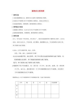 科学：第六章第2节植物的主要类群教案（华东师大版七年级上）