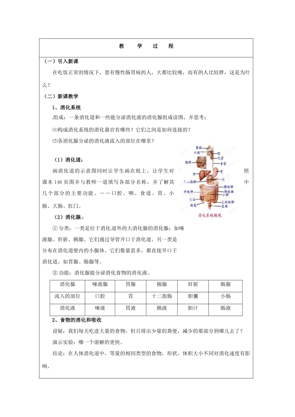 浙江省温岭市城南中学九年级科学上册《4.2食物的消化与吸收1》教案 浙教版_第2页