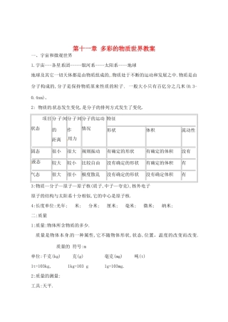 辽宁省丹东七中九年级物理《第十一章 多彩的物质世界》复习教案 人教新课标版