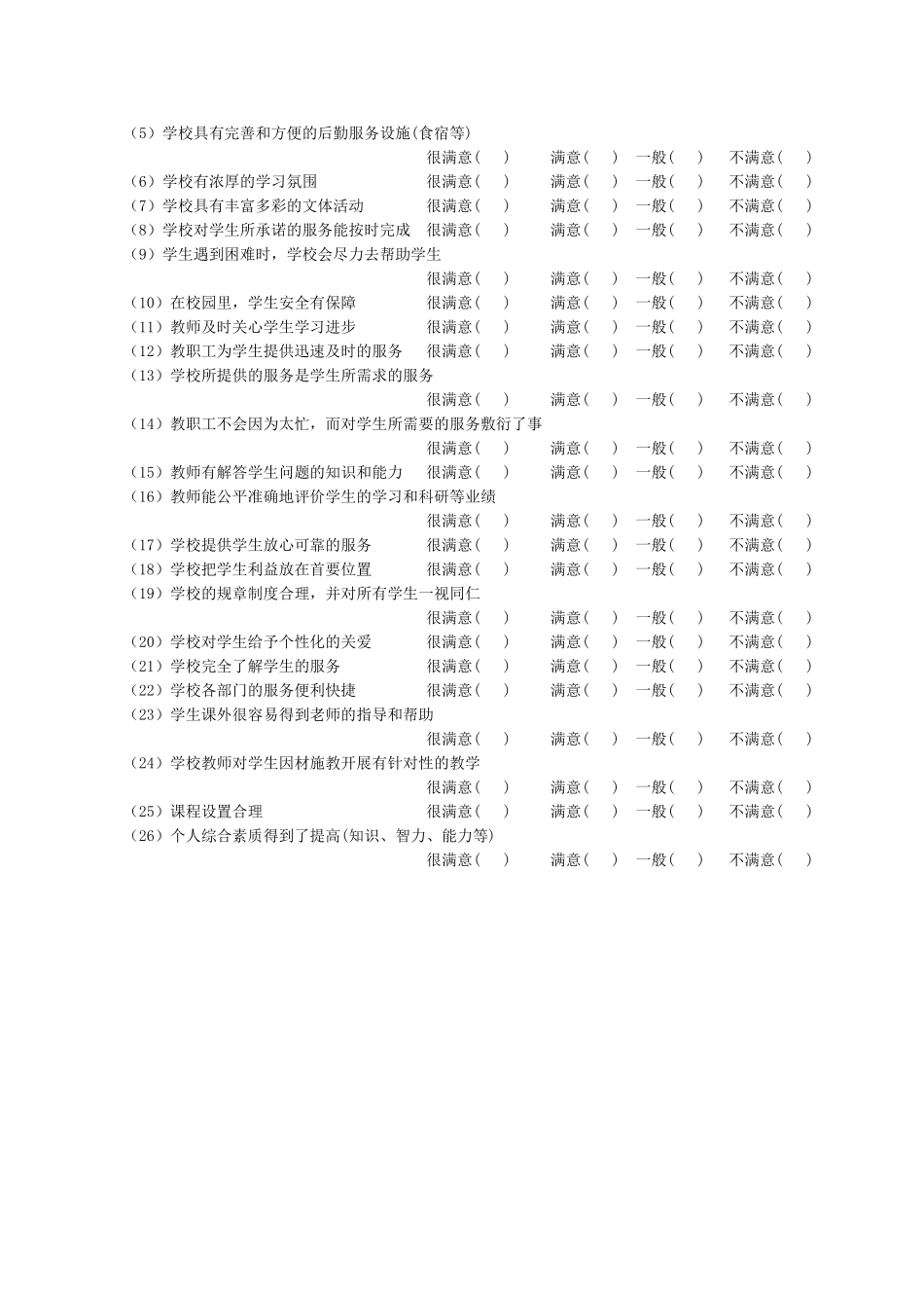 学生对于学校满意度的调查问卷_第2页