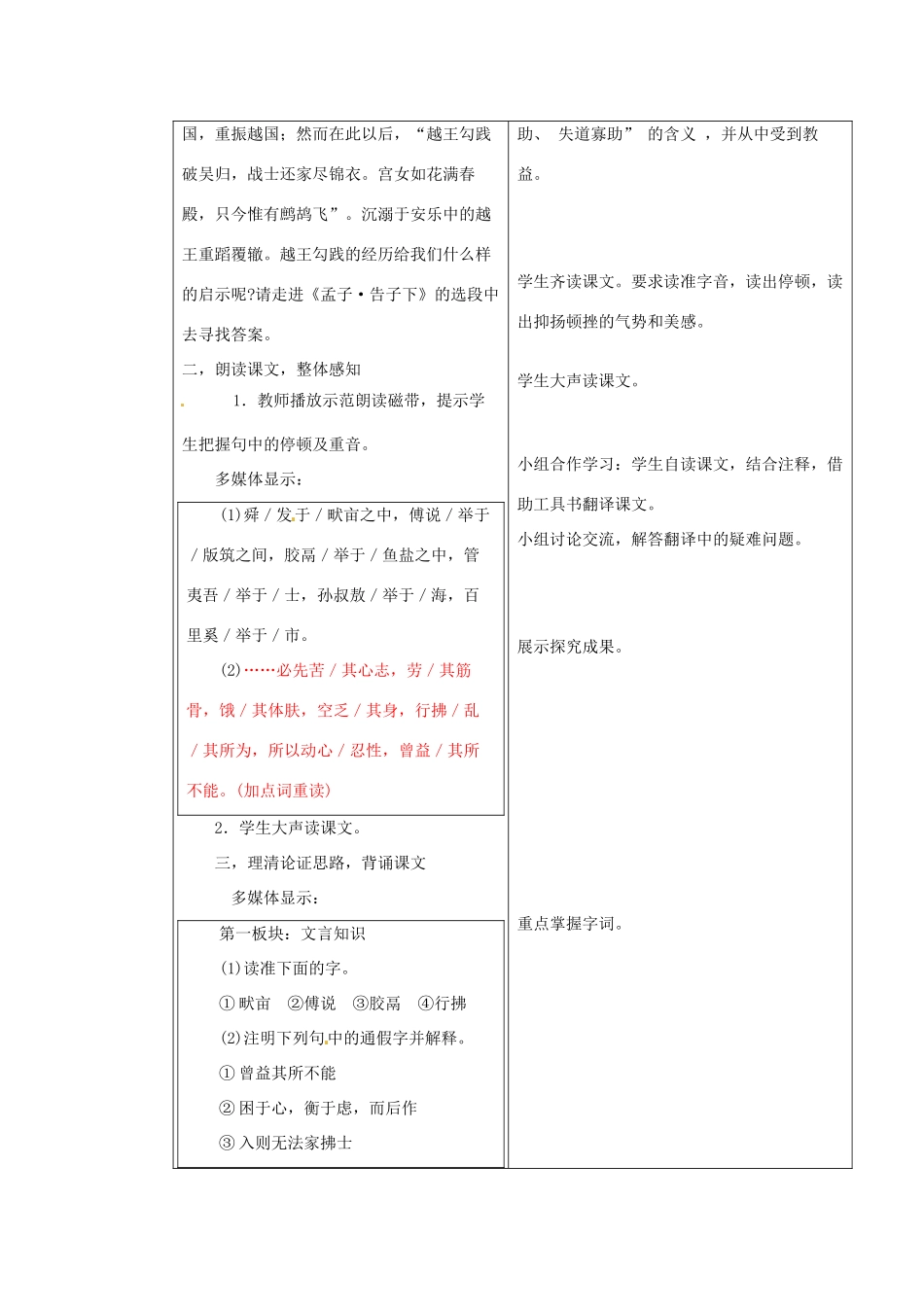九年级语文下册《18 孟子两章》生于忧患，死于安乐教学设计 新人教版-新人教版初中九年级下册语文教案_第2页