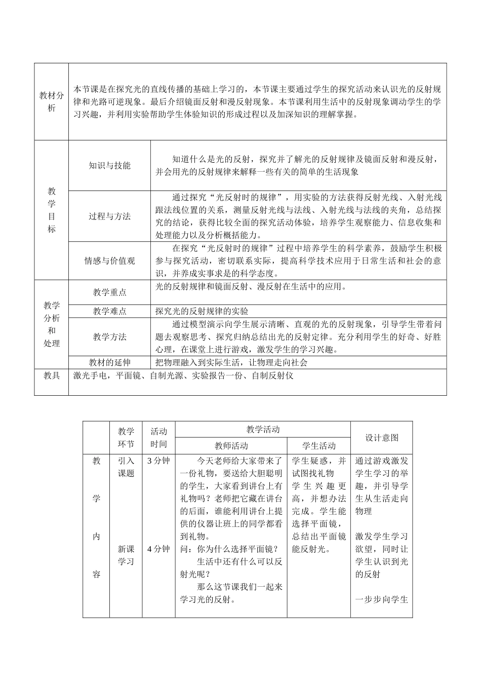 第七届全国中学八年级物理青年教师教学大赛优秀教案（光的反射）_第2页
