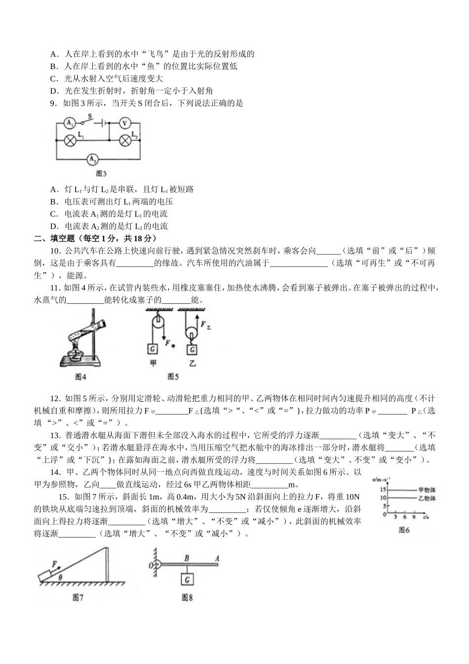 2013沈阳物理中考题_第2页