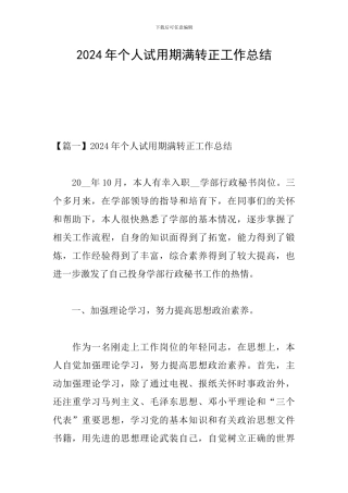 2024年个人试用期满转正工作总结
