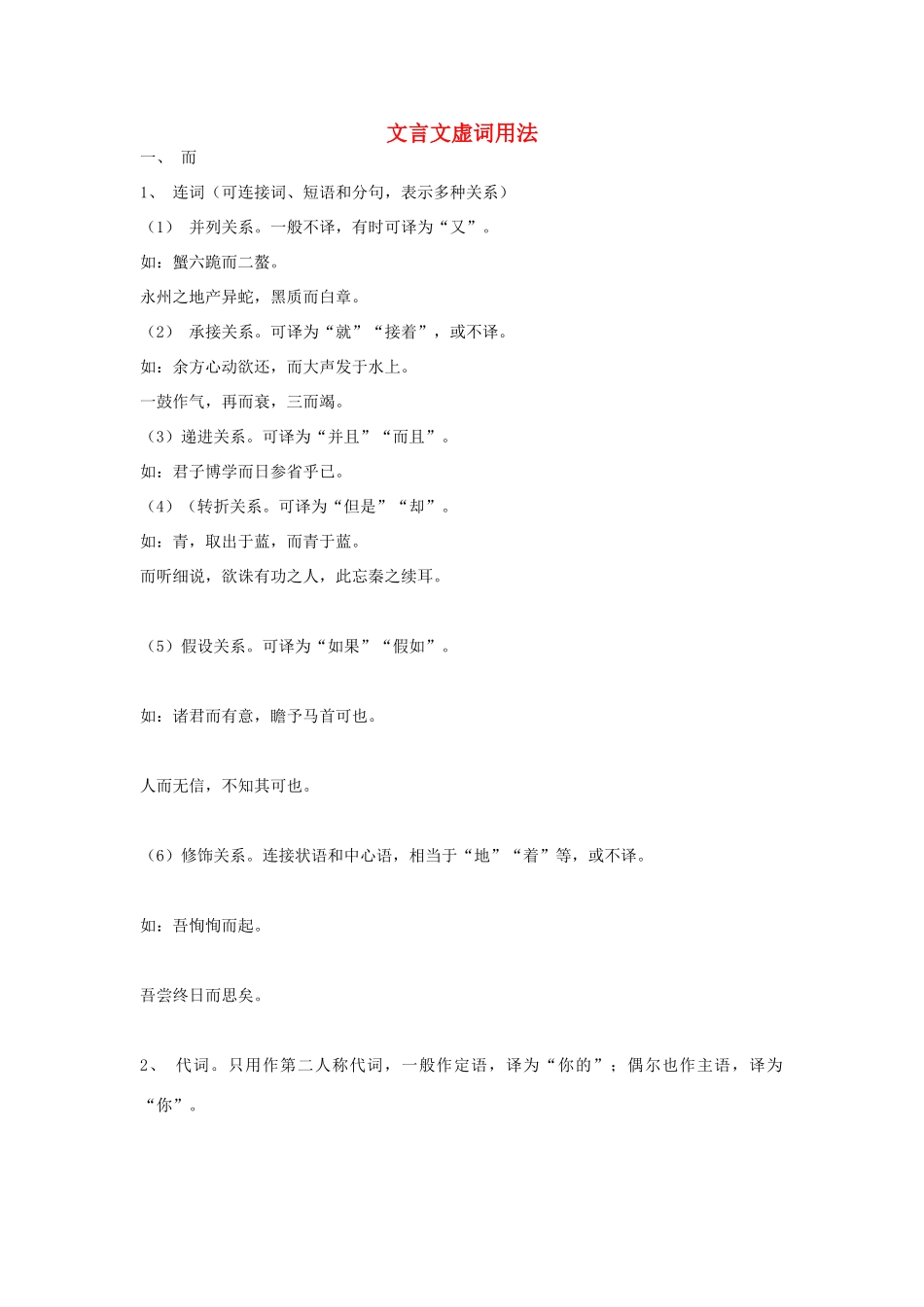 河南省三门峡市卢氏县育英中学八年级语文《文言文虚词用法》教案 _第1页