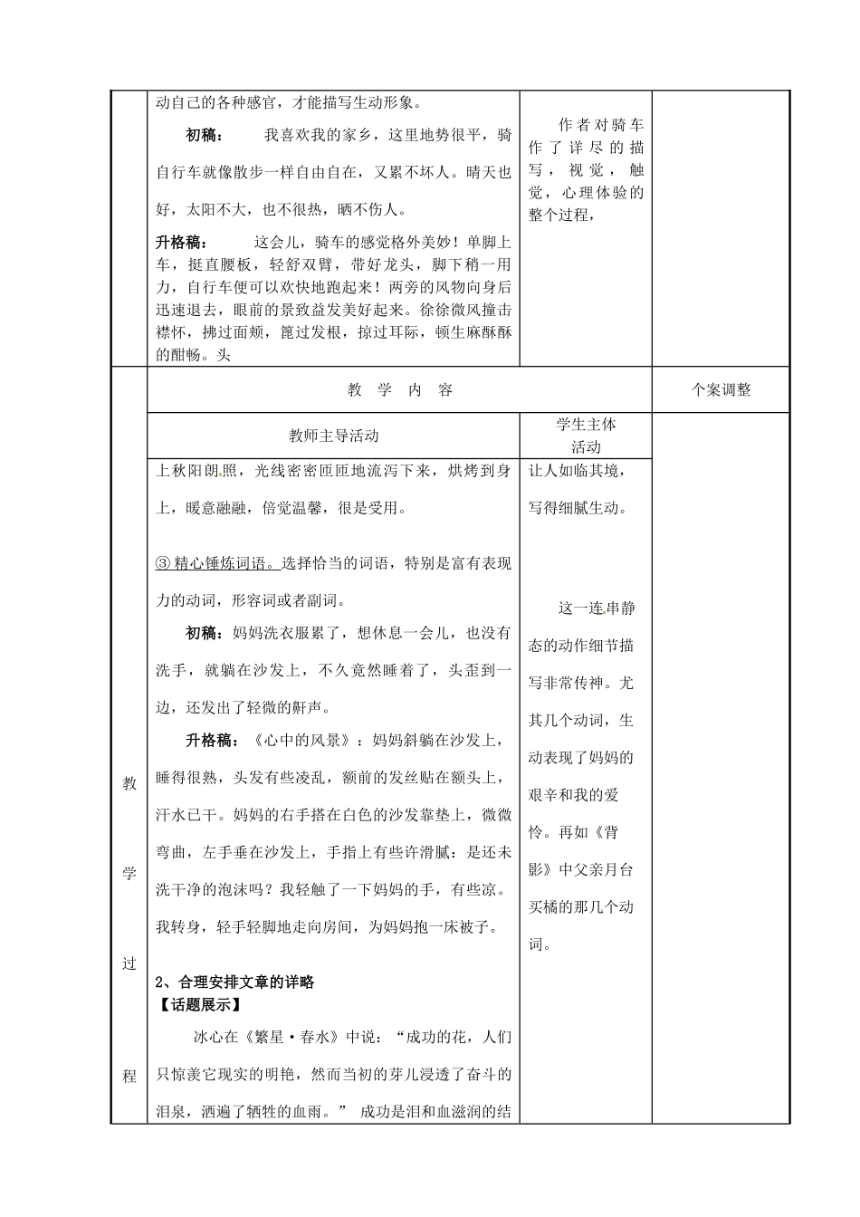 江苏省新沂市阿湖中学九年级语文 作文升格-安排详略 抓住细节作文复习教案_第2页