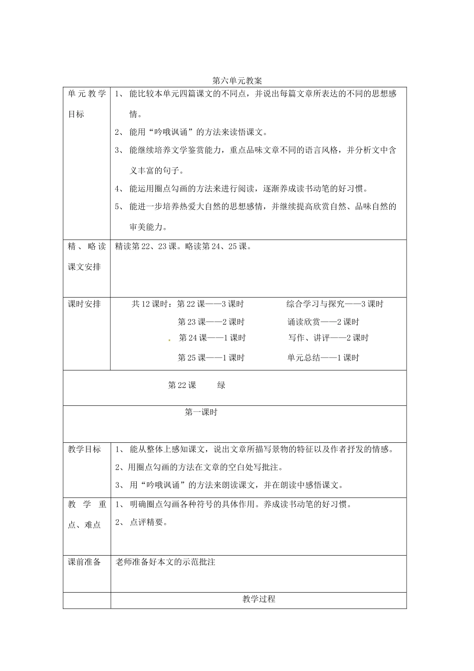 江苏省南通市九年级语文上册 第六单元教案 苏教版_第1页
