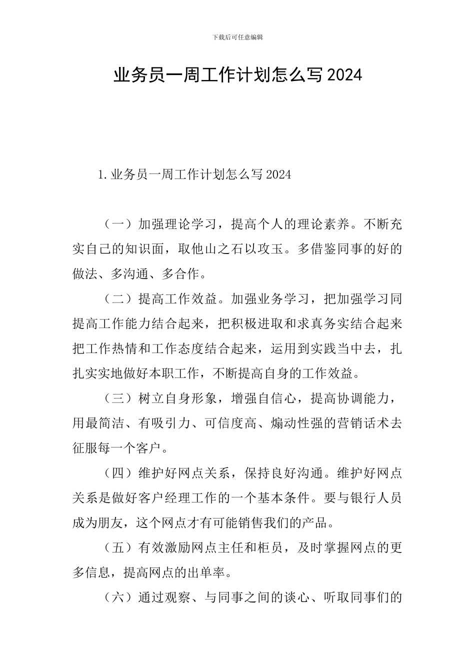 业务员一周工作计划怎么写2024_第1页