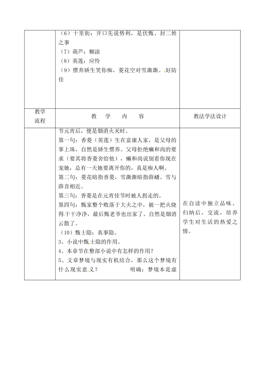 吉林省长春市九年级语文上册 第六单元 20 甄士隐梦幻识通灵教案2 长春版-长春版初中九年级上册语文教案_第2页