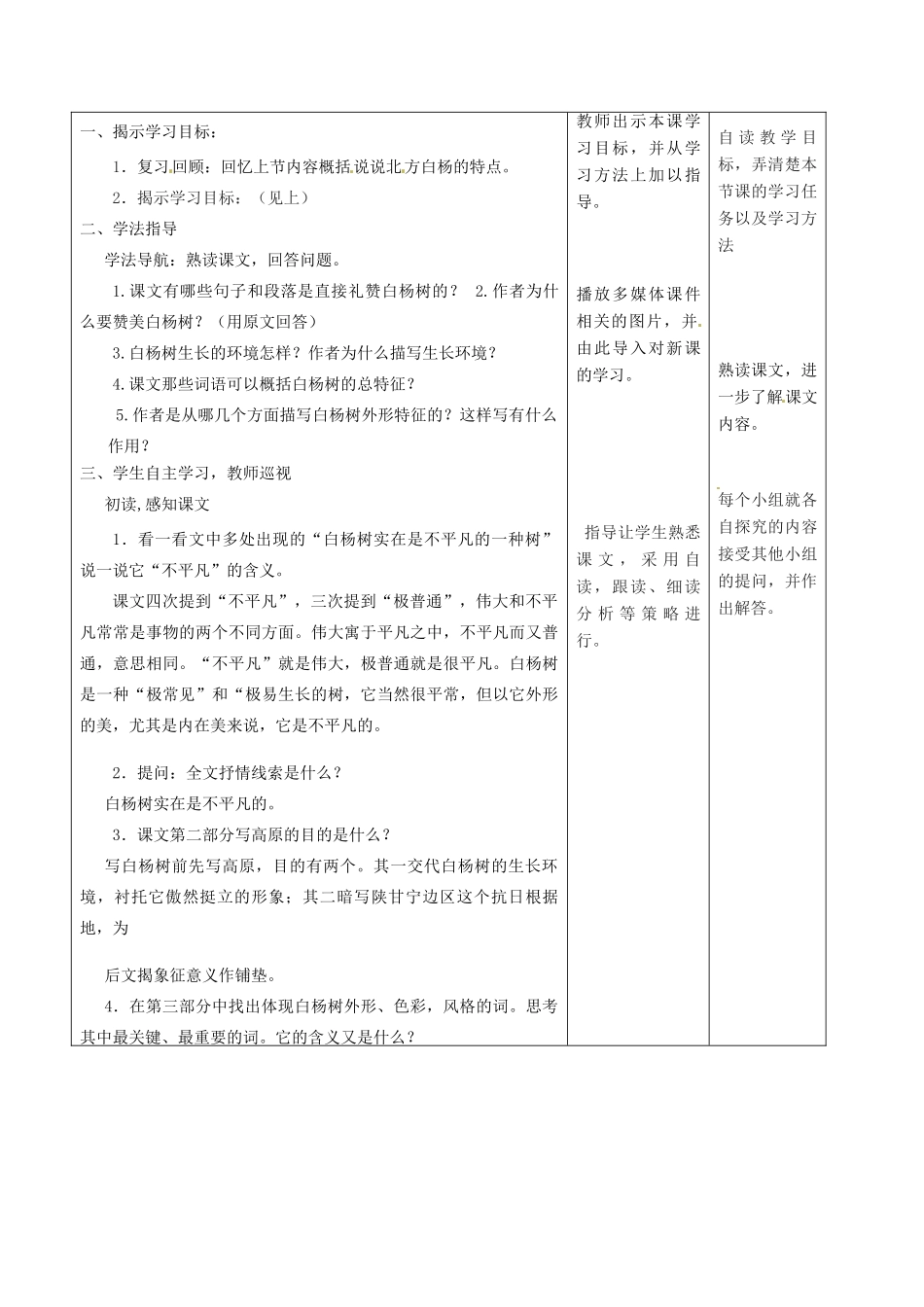 甘肃省酒泉市瓜州二中九年级语文下册 第三单元 5《白杨礼赞》第二课时教案 北师大版_第2页
