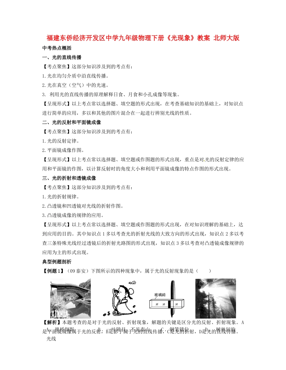 福建东侨经济开发区中学九年级物理下册《光现象》教案 北师大版_第1页