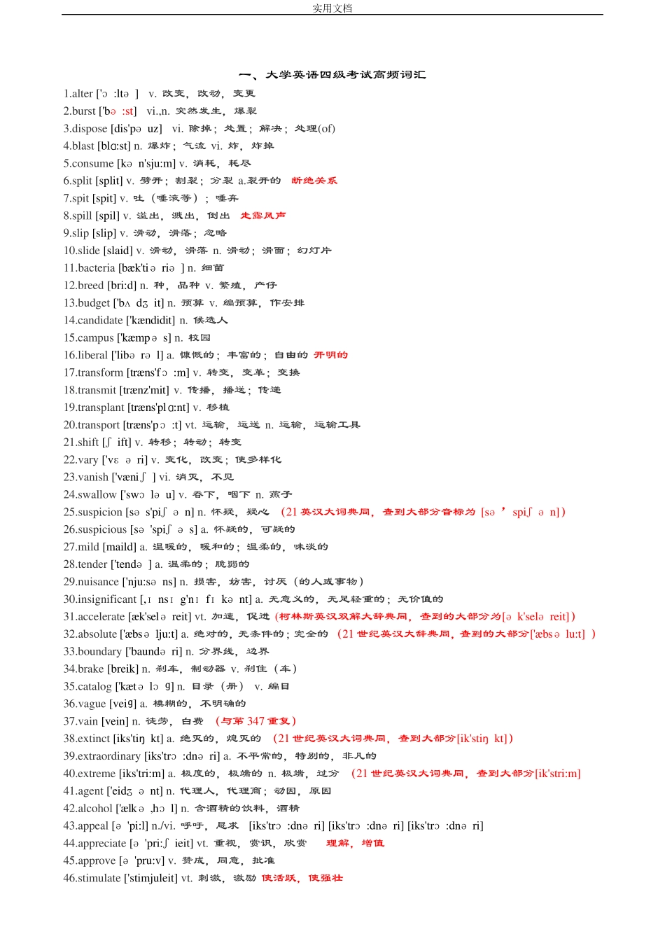 (2020年)大学英语四级考试核心词汇(最新700个词汇) _第1页