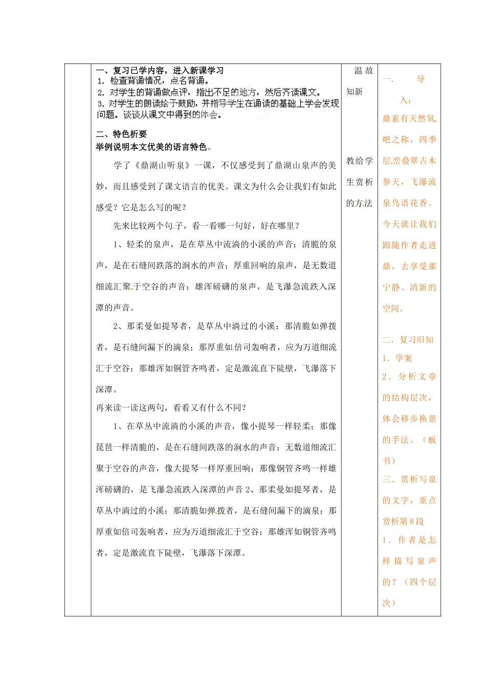 江苏省扬州市邗江区美琪学校九年级语文上册 第1课《鼎湖山听泉》教案（2） 苏教版_第2页
