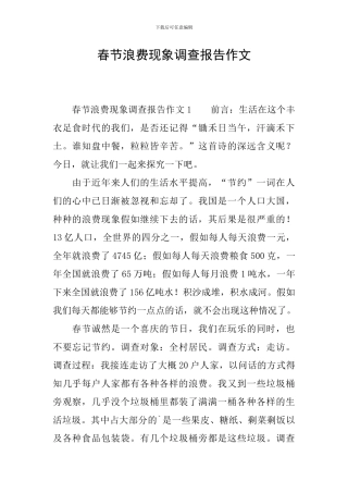 春节浪费现象调查报告作文