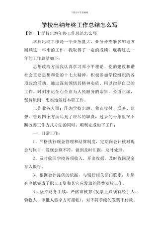 学校出纳年终工作总结怎么写