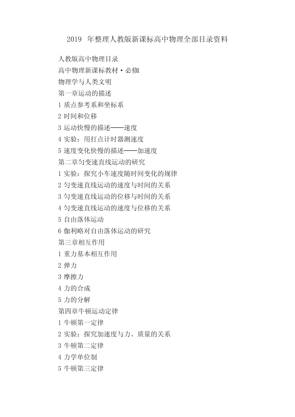 2019年整理人教版新课标高中物理全部目录资料 _第1页