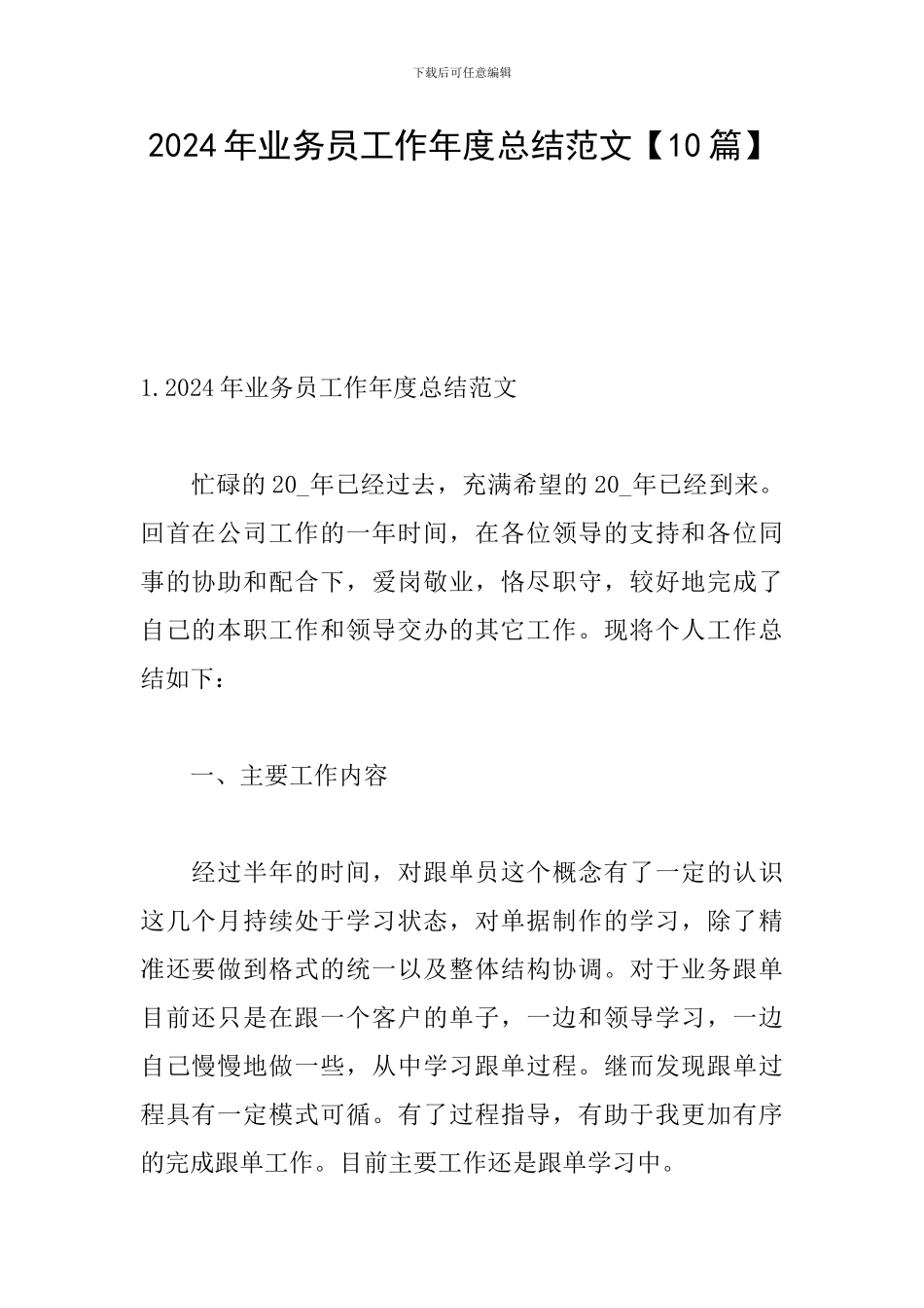 2024年业务员工作年度总结范文_第1页