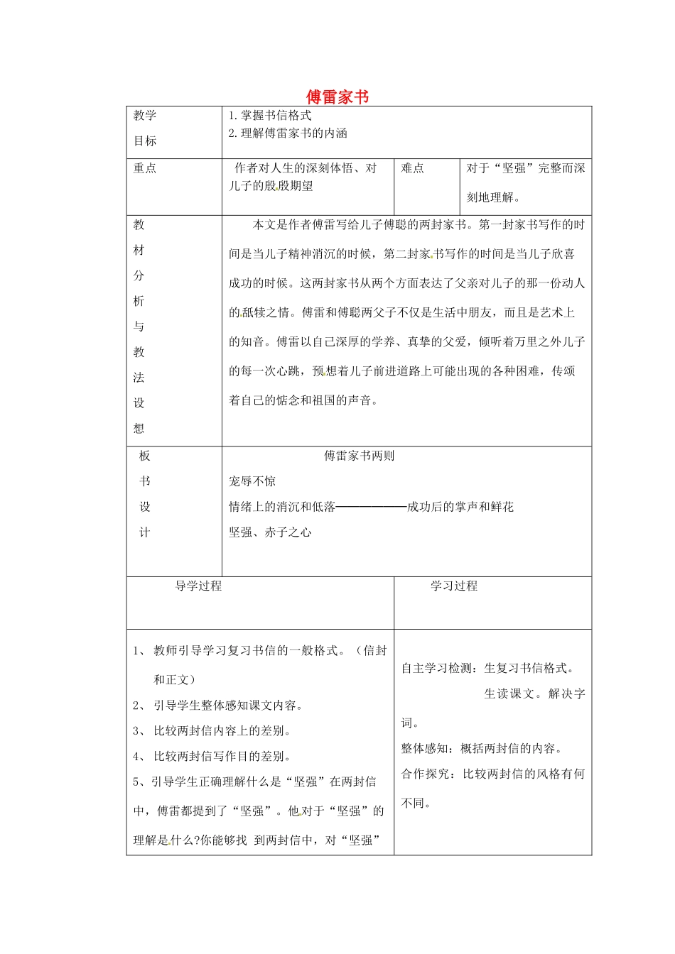 九年级语文上册《7 傅雷家书两则》教学设计2 新人教版-新人教版初中九年级上册语文教案_第1页