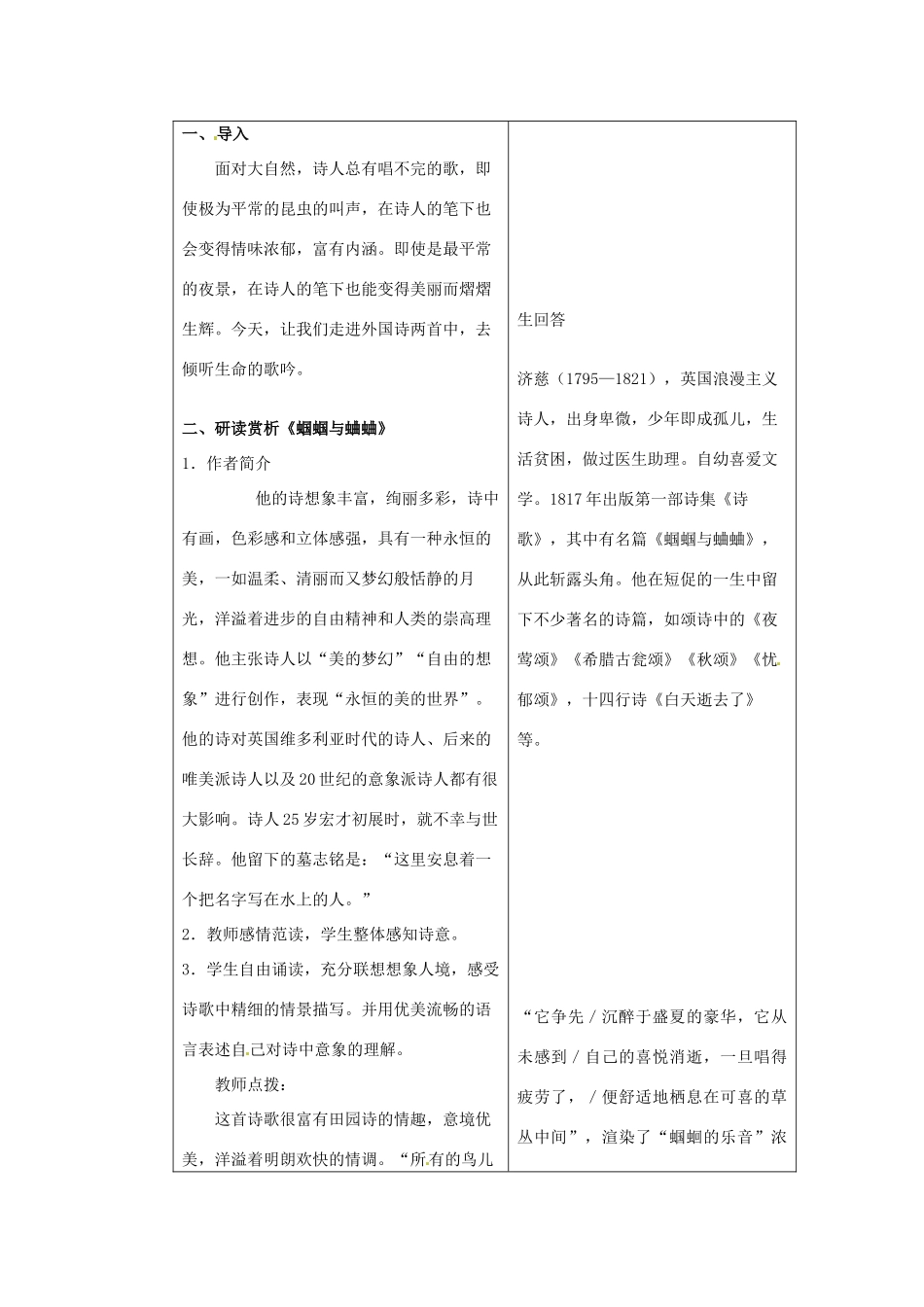 九年级语文上册《4 外国诗两首》教学设计 新人教版-新人教版初中九年级上册语文教案_第2页