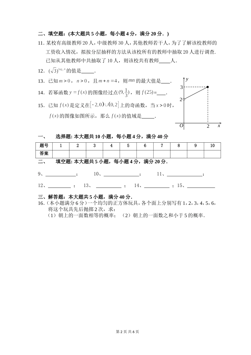 2011年湖南普通高中学业水平考试数学试卷真题+答案_第2页