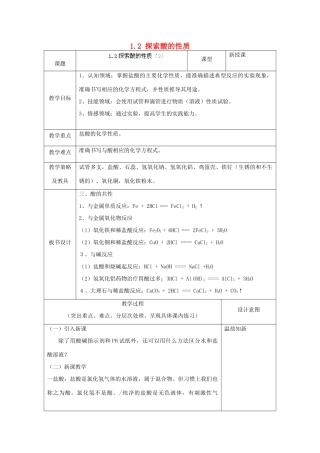 湖北省通山县杨芳中学九年级科学上册 1.2 探索酸的性质（第2课时）教案 浙教版