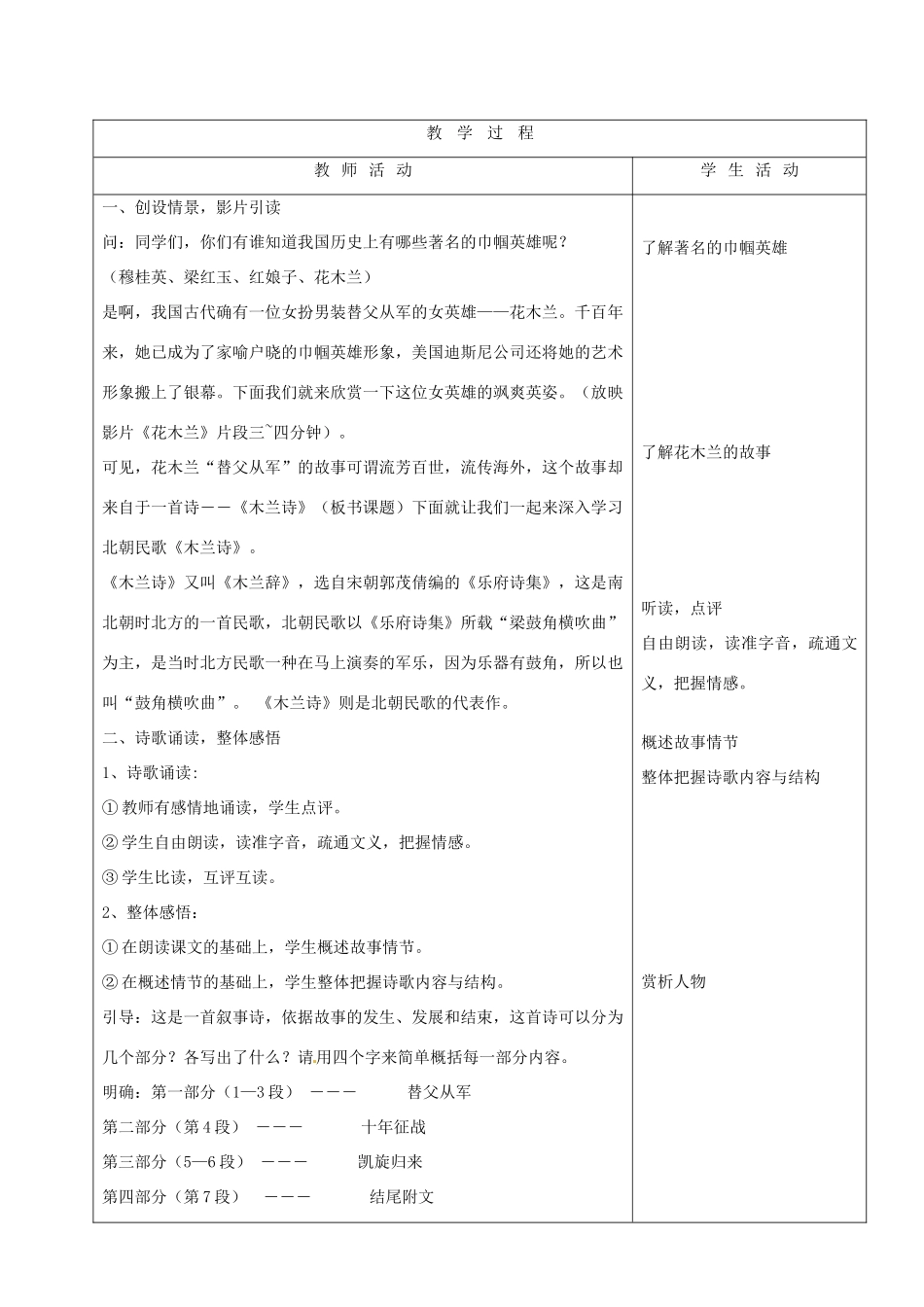 山东省烟台20中七年级语文《木兰诗》教案_第2页