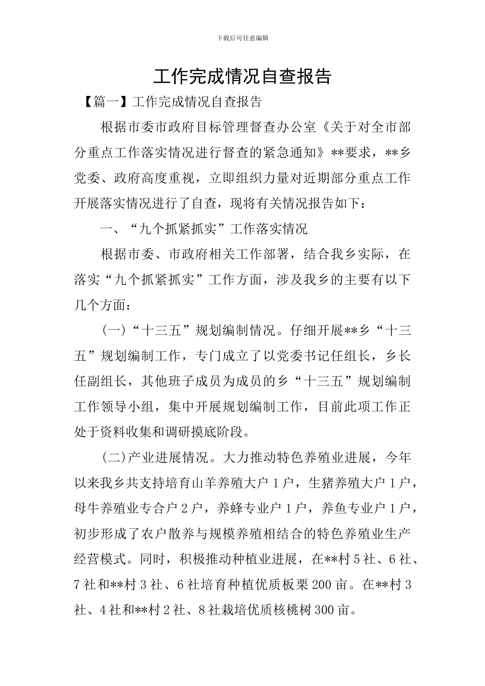 工作完成情况自查报告_第1页