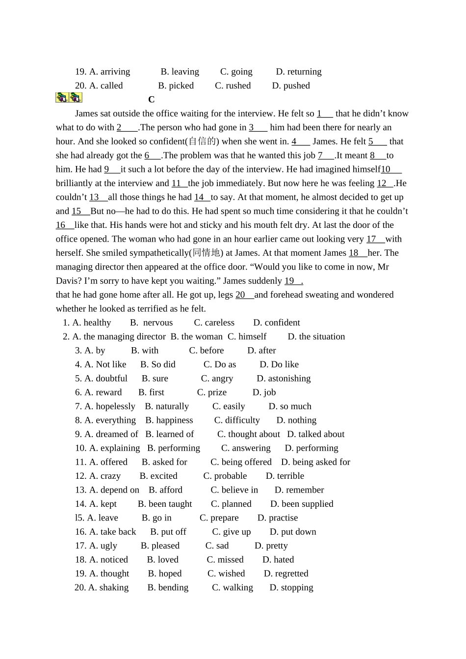 高中英语上完型填空练习(一)_第3页